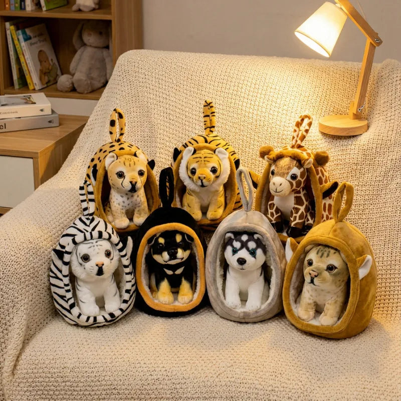 1Pc 18CM Lovely Animal Nest Plush Toy Simulation Tiger Leopard Husky Lion Giraffe Shiba Inu Dolls Kawaii Home Decoration Gift