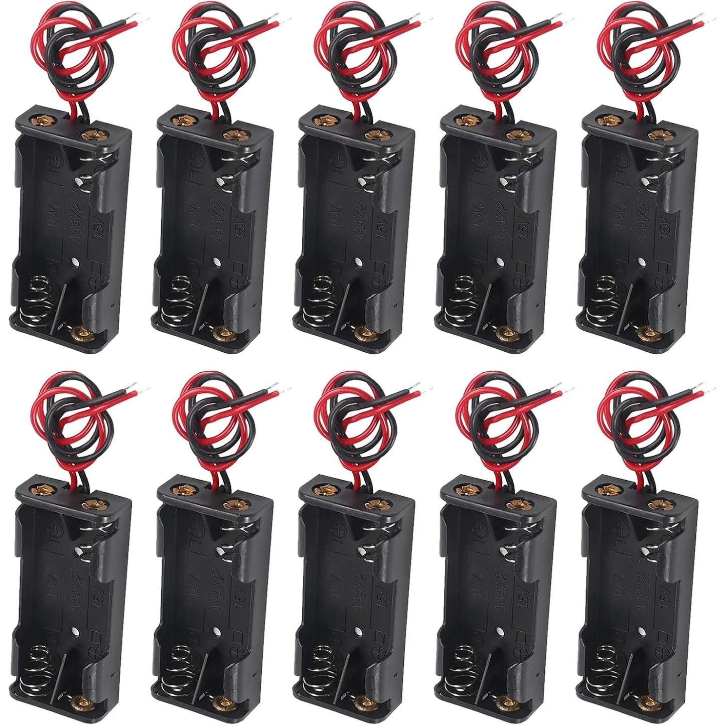 10pcs AAA Battery Holder 2X 1.5V AAA Battery Power Case Plastic Box with Wire Applicable for Electronic Toy Home Appliance Remot
