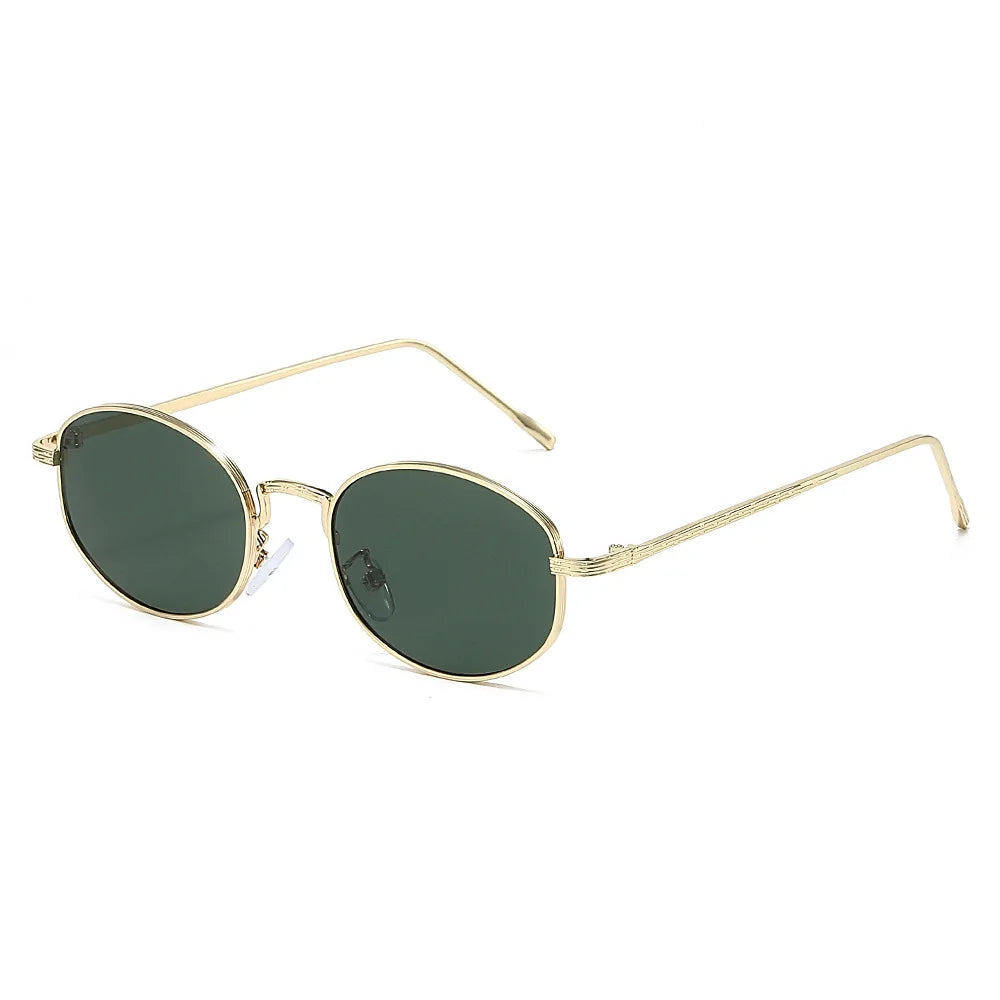 JNPCXI New Oval Metal Sunglasses Women Fashion Black Purple Shades UV400 Men Punk Sun Glasses