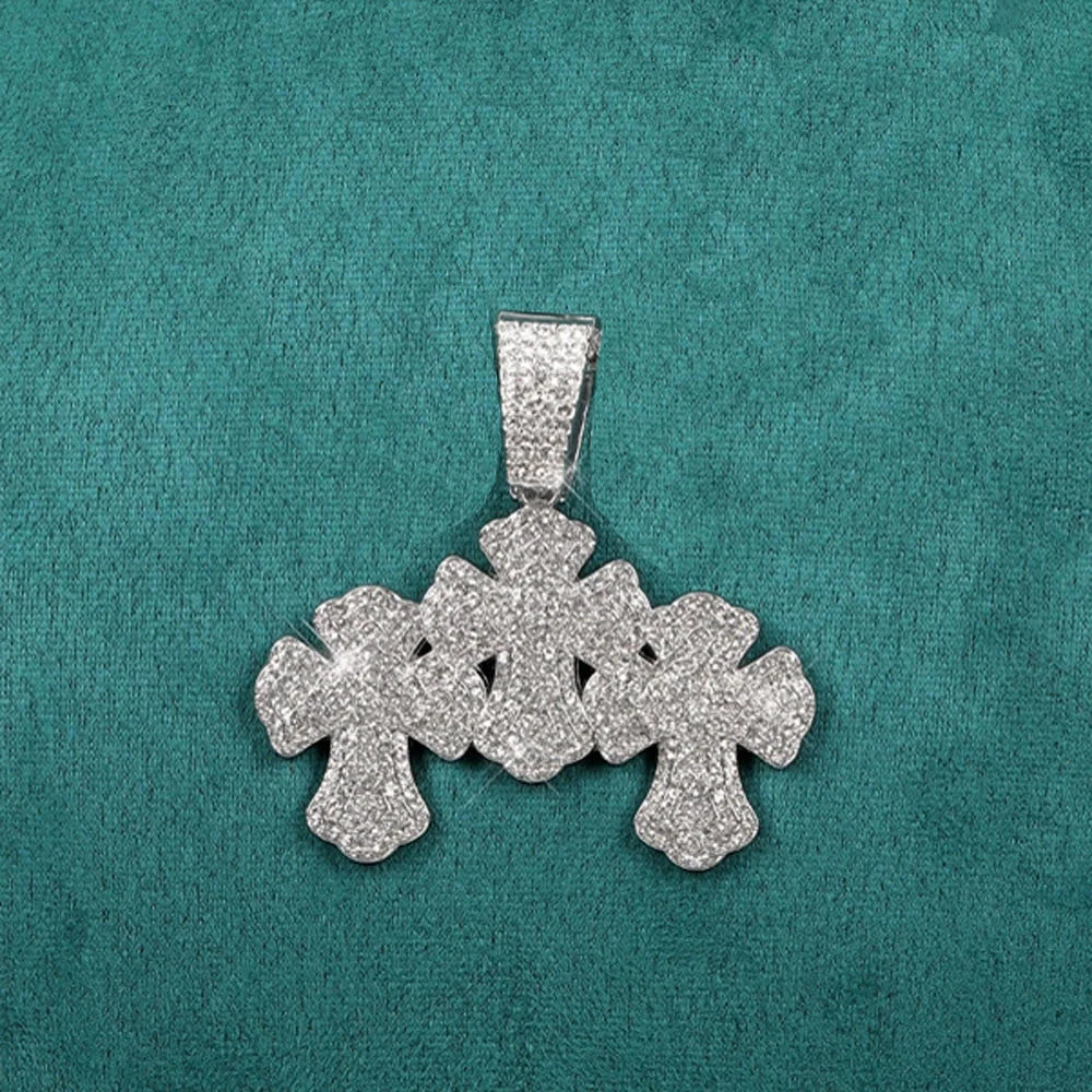New Hip Hop Stacked Cross Pendant Tennis Chain Necklace,with Cuban Chain Crosses Necklaces Fashion Jewelry,For Men And Women
