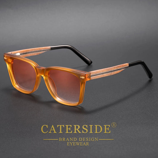 CATERSIDE Fashion Men Sunglasses Premium Solid Wood Temple Spring Hinge Sun Glasses Women Outdoor Travel Beach Summer Glasses