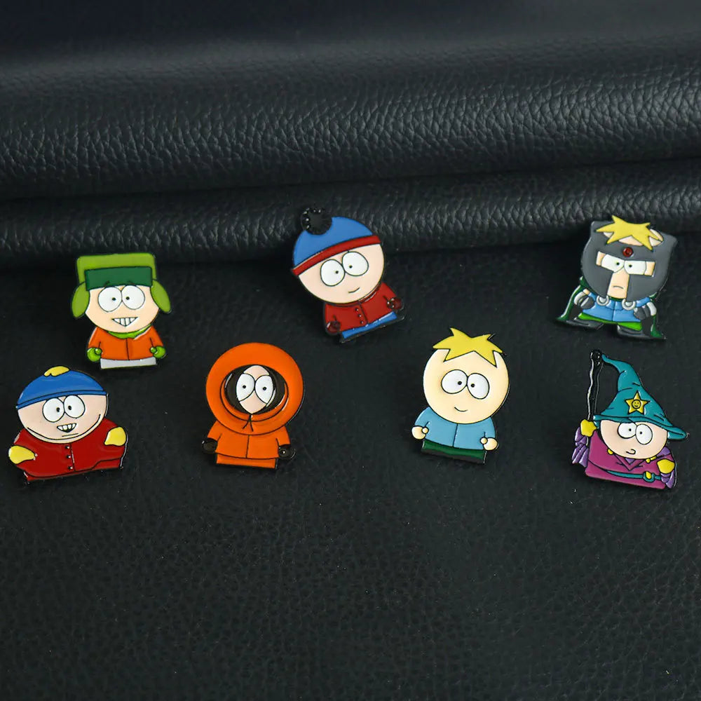 7Pcs/Set Cartoon TV Movie Cartman Figure Badges - Cute Lapel Pins for Backpacks
