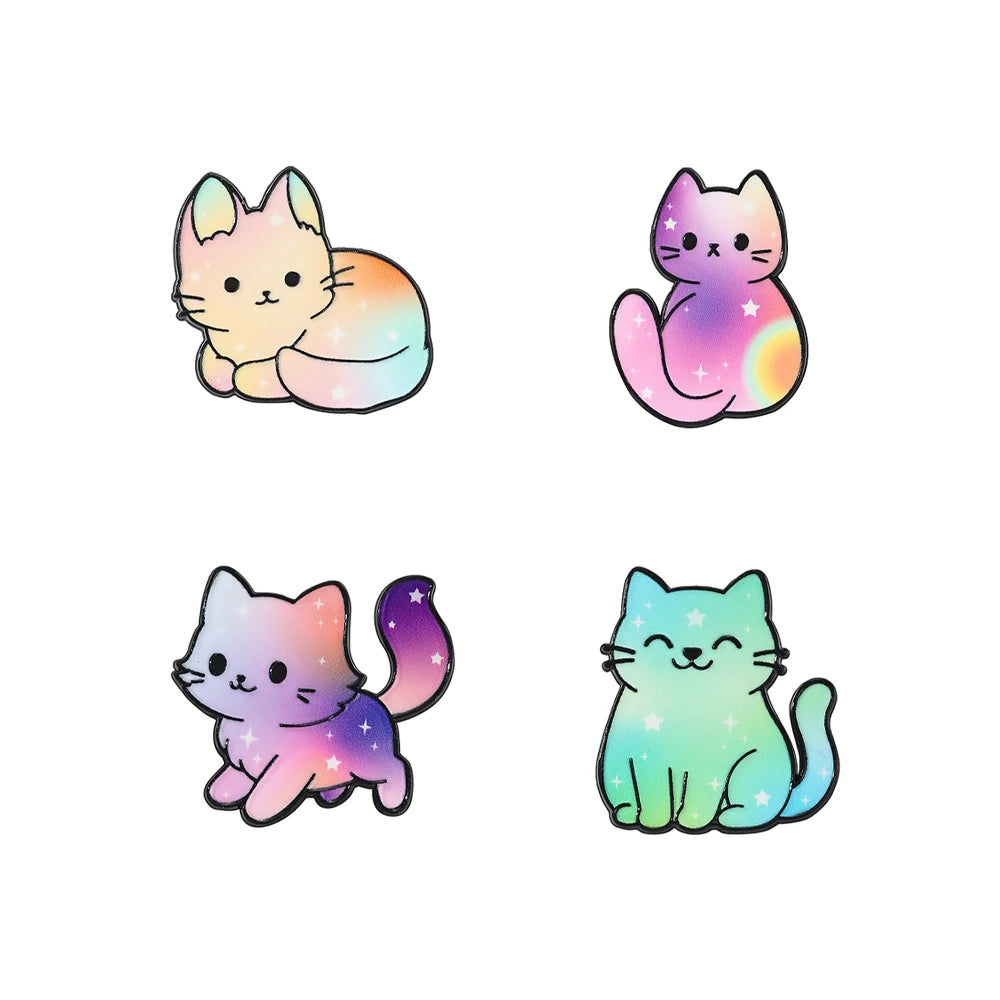 4 Pcs Cute Rainbow Galaxy Cat Enamel Pins Kawaii Cartoon Brooches Animal Lapel Badges Jewelry Gifts for Cat Lovers & Pride Acces