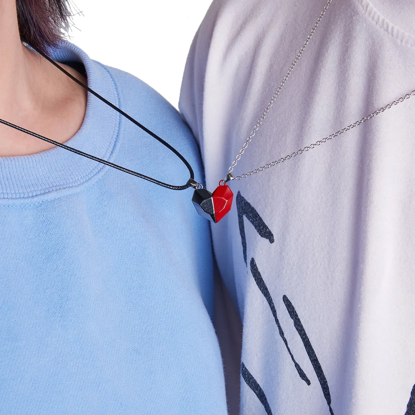 Minimalist Lovers Matching Friendship Love Heart Pendant Necklace Magnetic Distance Couple Necklace Jewelry Anniversary Gift