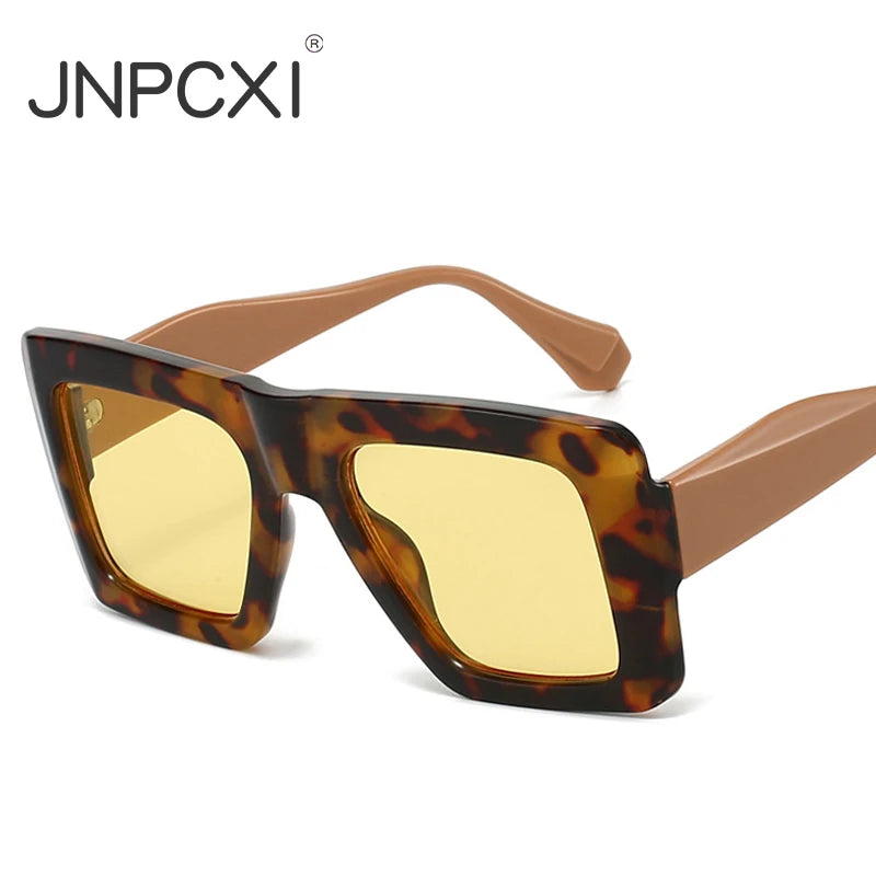JNPCXI New Retro Oversized Square Sunglasses Women Fashion Leopard Gradient Shades UV400 Men Punk Sun Glasses