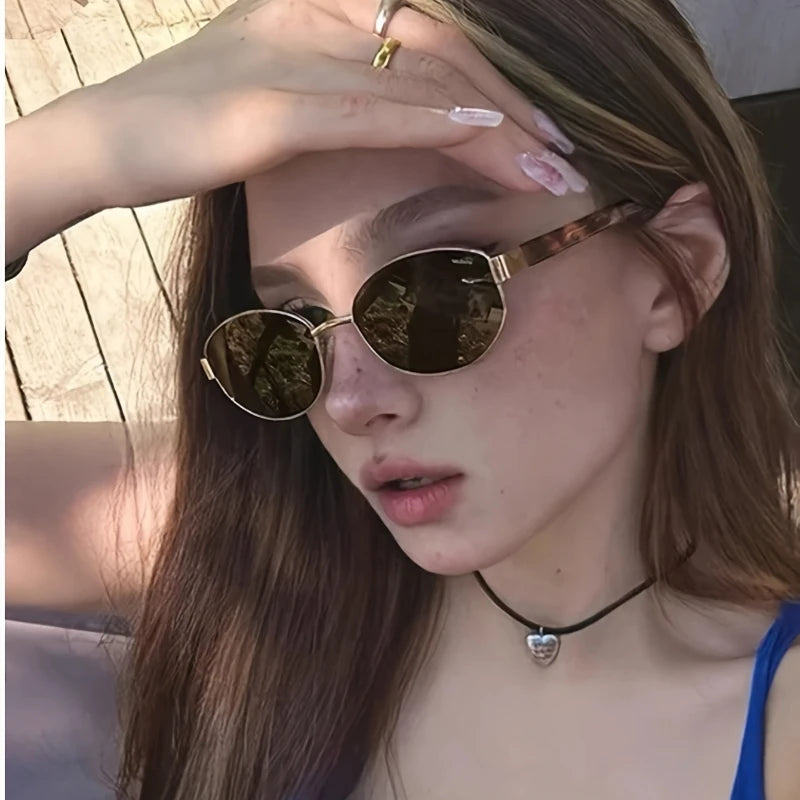 90s Retro Style Oval Glasses, Suitable for Women's Lightweight Fashion Suitable for Summer Beach Daily Wear
