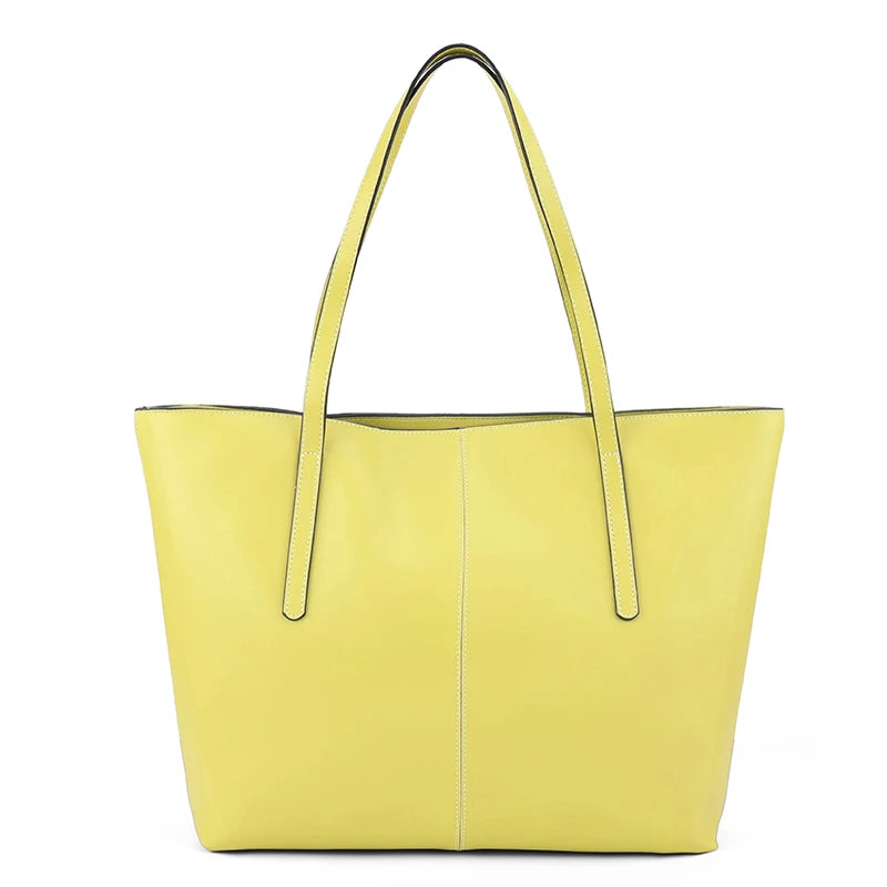 Genuine Cowhide Leather Tote Bag for Women Minimalist Large Capacity Shoulder Bag for Work & Daily Fashion Soft Leather Handbags