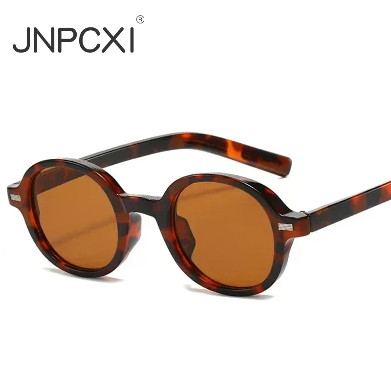 JNPCXI New Round Sunglasses Women Fashion Clear Ocean Blue Pink Gradient Lens Shades UV400 Men Retro Punk Rivets Sun Glasses