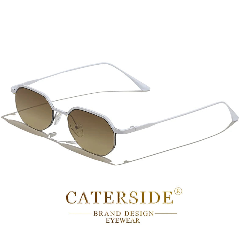 CATERSIDE Retro Small Sunglasses Men Polygonal Punk Half-Frame Sun Glasses for Women Business Travel Party Eyewear Summer Style