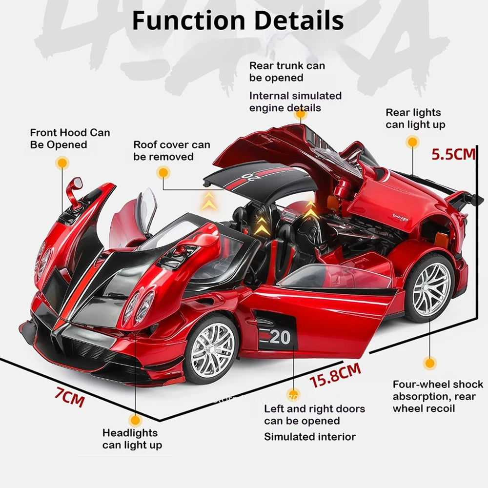 1:32 Pagani Huayra BC HP Diecast Alloy Sports Cars Model Toys with Sound Light Pull Back Doors Opened Vehice Boy Christmas Gifts