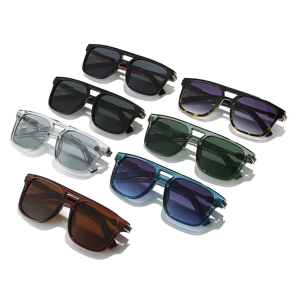 JNPCXI New Double Bridges Square Sunglasses Women Gradient Black Leopard Shades Men Sun Glasses UV400