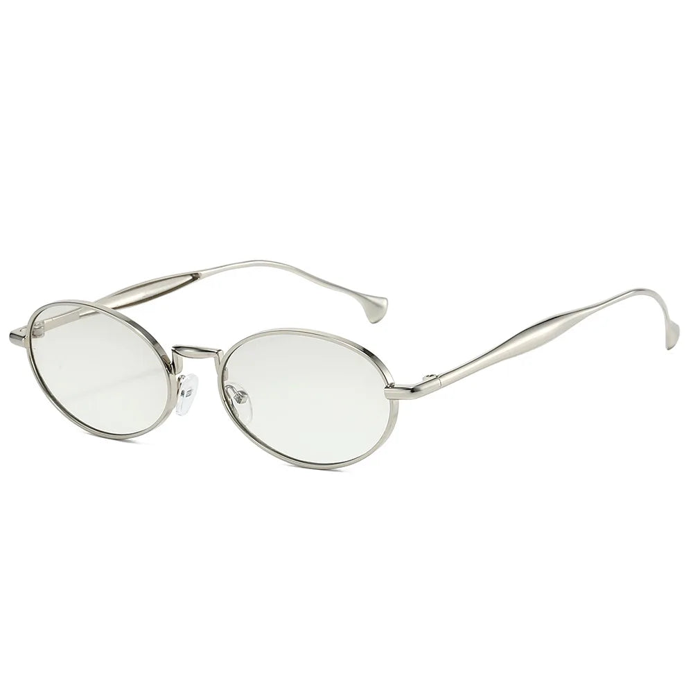JNPCXI New Vintage Metal Small Oval Punk Women Sunglasses Fashion Silver Red Men Gradient Shades UV400