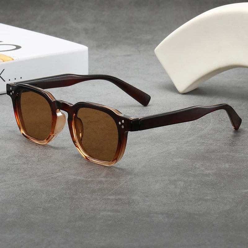 JNPCXI Fashion Square Sunglasses Men Gradient Shades UV400 Vintage Rivets Women Trending Tea Sun Glasses
