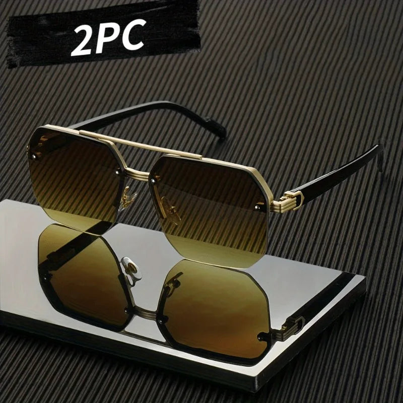 2 Piece Set of Classic Retro Style Neutral Frameless Fashionable Glasses with A Stylish Metal Frame Suitable for Daily Wear