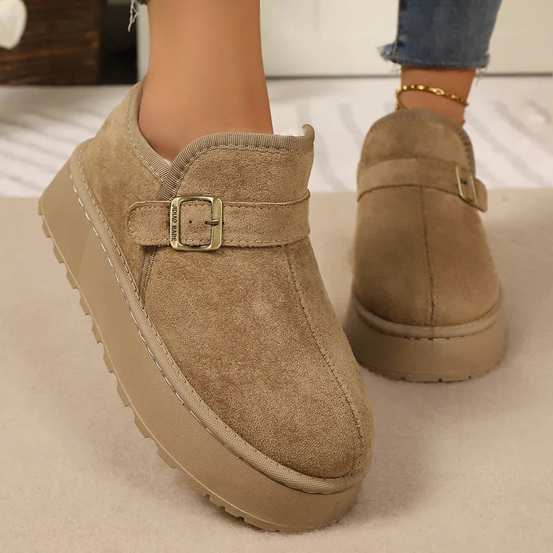 Faux Suede Platform Snow Boots Women Autumn Winter Thicken Plush Ankle Booties Mujer Non Slip Thick Sole Cotton Padded Shoes 43