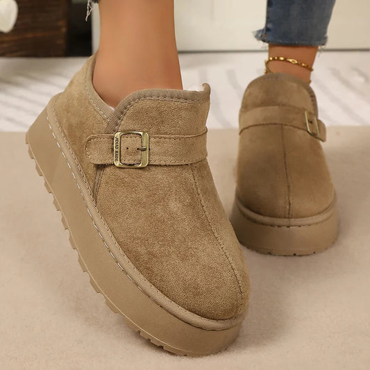 Faux Suede Platform Snow Boots Women Autumn Winter Thicken Plush Ankle Booties Mujer Non Slip Thick Sole Cotton Padded Shoes 43