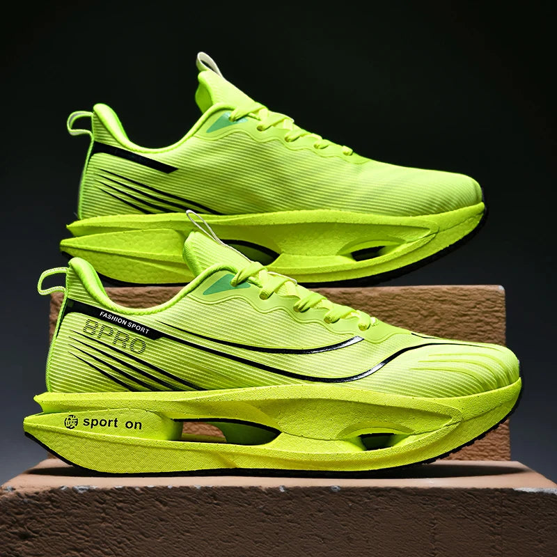Men Sports Running Shoes Marathon Carbon Board Air Cushion Breathable Lightweight Women's Comfortable Athletic Nonskid Sneakers