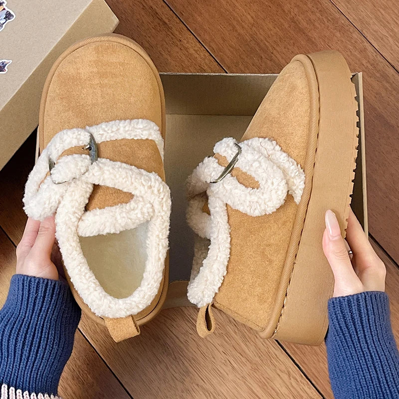 Faux Suede Fluffy Snow Boots Women Comfortable Thick Bottom Non Slip Winter Boots Woman Thicken Plush Warm Cotton Shoes Female