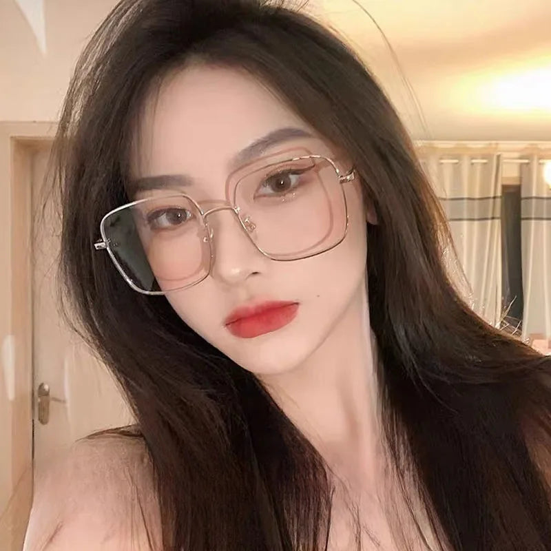 Korean Anti-blue Computer Radiation Protection Sqaure Metal Frame Eyeglasses Women/Men