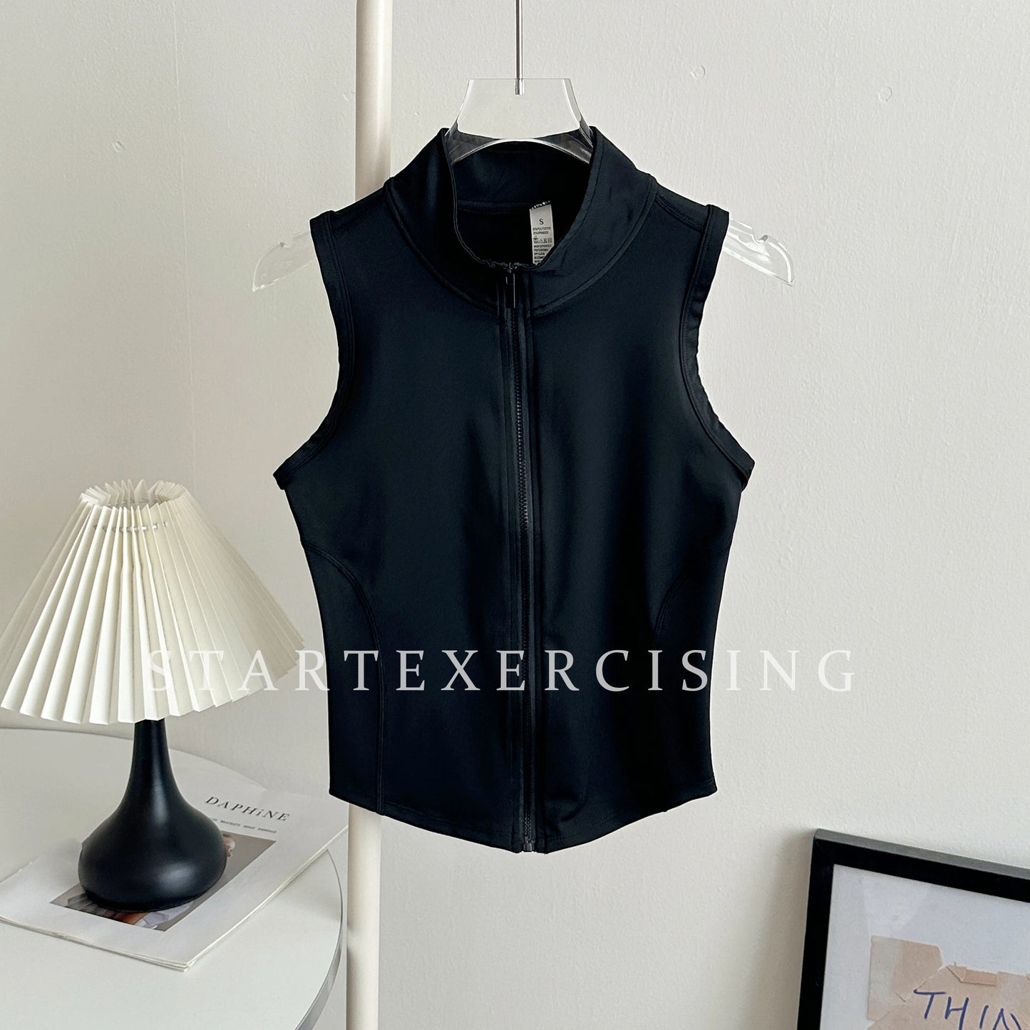 Women Zip Up Sleeveless Tank Tops Stand Collar Slim Sports Vest Solid Color Workout Running Yoga Crop Tops