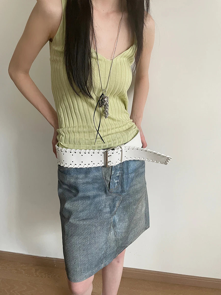 2025 Spring/Summer New Wide-Edged Woven Handmade Punk Denim Skirt With A Stylish Belt For A Versatile