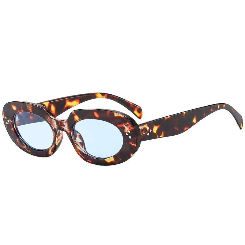 JNPCXI New Oval Women Fashion Sunglasses Shades UV400 Retro Punk Rivets Men Sun Glasses
