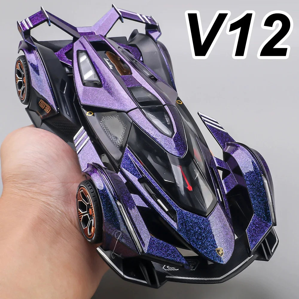 1:24 Lambor V12 SVJ63 Miniature Model Toys Diecast Alloy Car Sound Light Pull Back Doors Opened Sportscar Christmas Gift for Kid