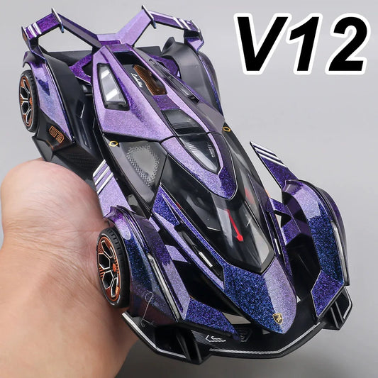 1:24 Lambor V12 SVJ63 Miniature Model Toys Diecast Alloy Car Sound Light Pull Back Doors Opened Sportscar Christmas Gift for Kid