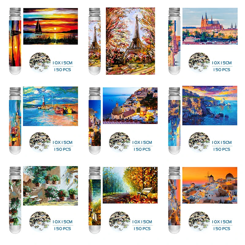 150PCS Mini Test Tube Jigsaw Puzzles Happy Pets Decompression Toy Landamark Puzzle Fridget Puzzle Game Family Decoration