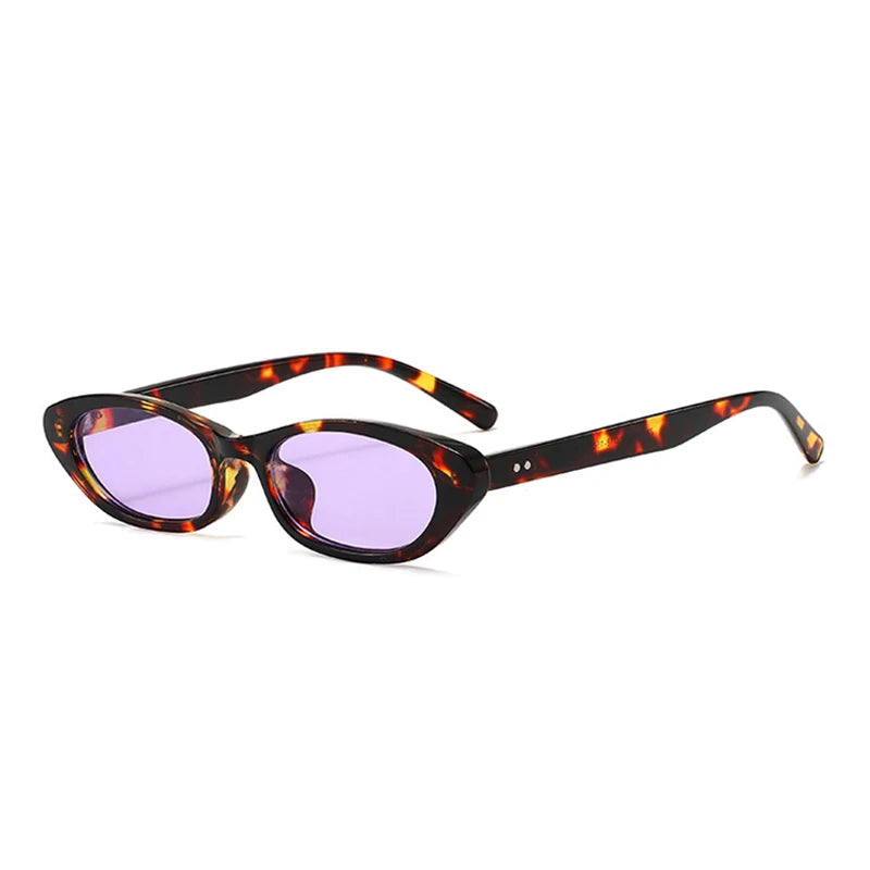 JNPCXI New Ins Popular Fashion Small Oval Sunglasses Women Retro Rivets Punk Cat Eye Candy Color Men Trending Sun Glasses