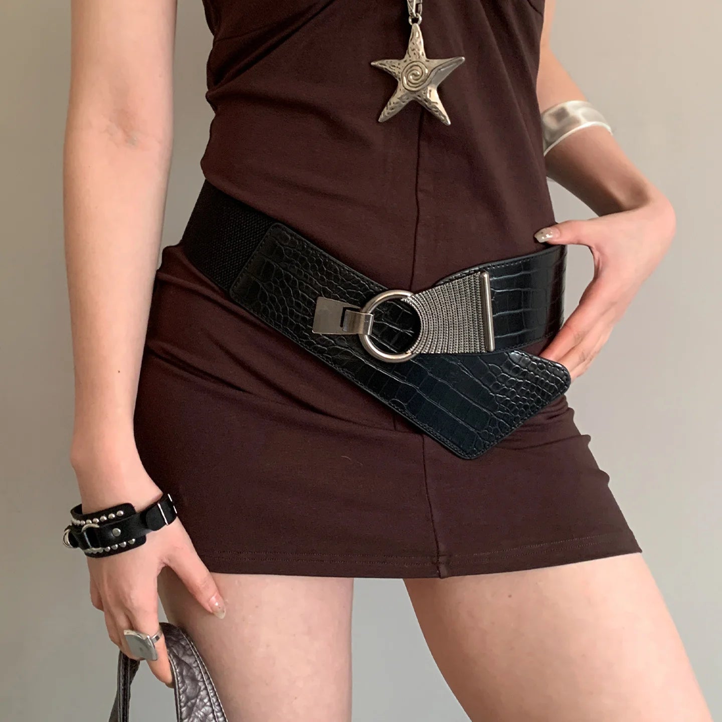 Wide Waistband Women's Fashion Korean Version Versatile Decoration Dress With Coat Simple Elastic Drawstring Waist Belt