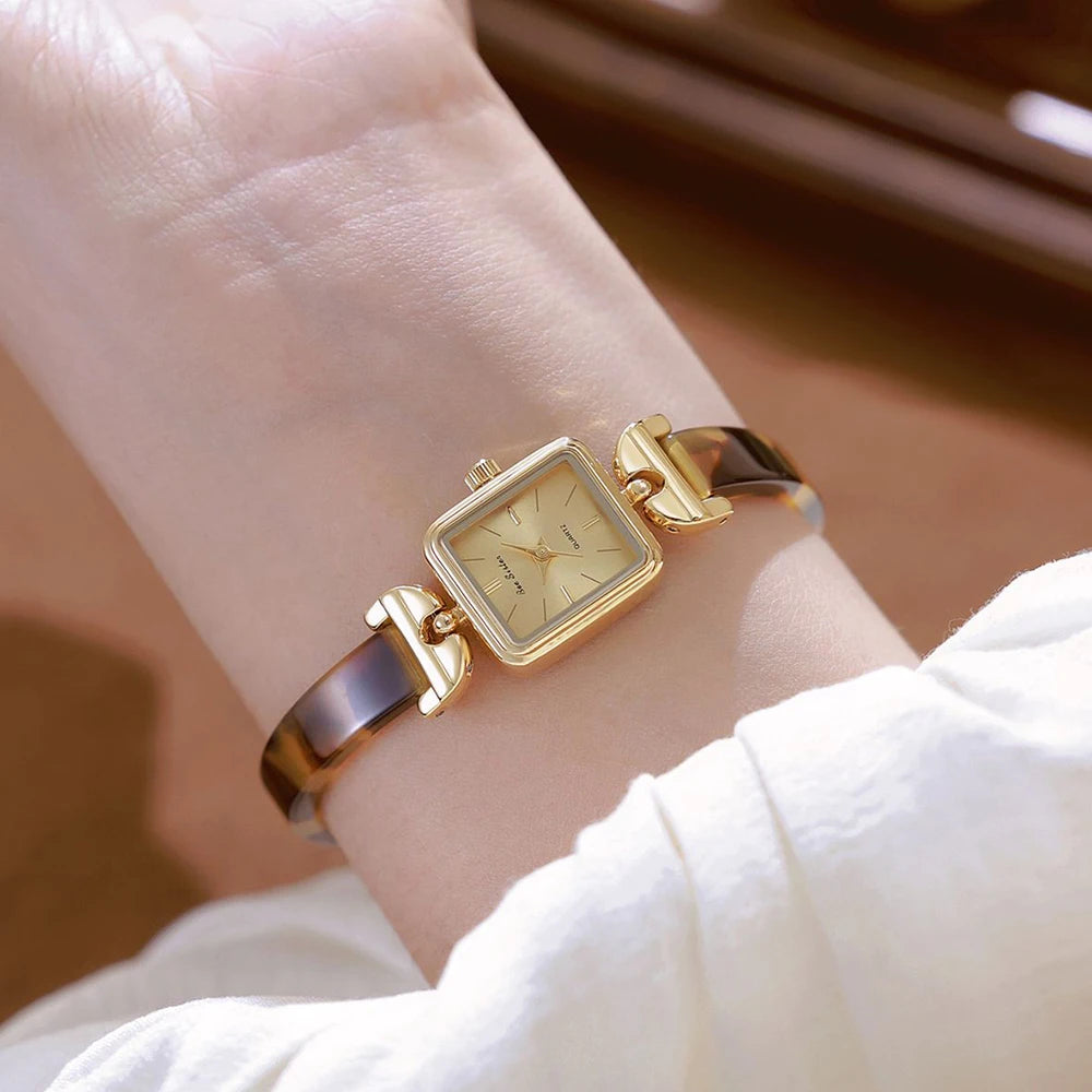 Bee Sister Ladies Watches New 2025 Luxury Tortoiseshell Amber Watches For Woman Vintage Bracelet Wristwatch Square