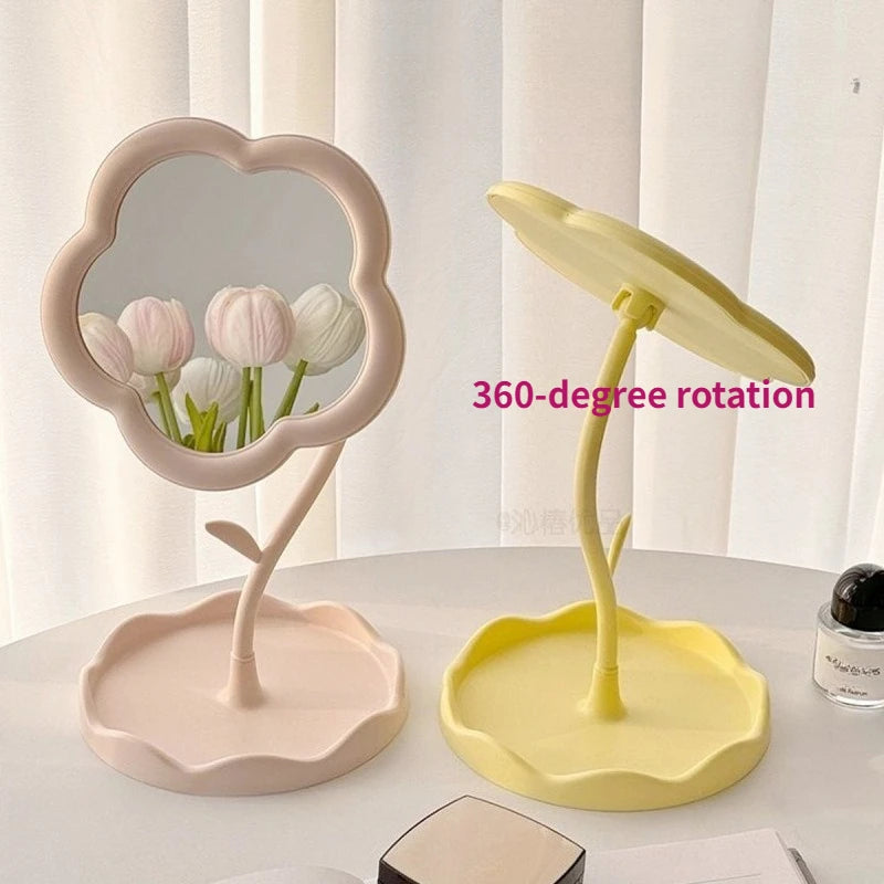 Desktop Sunflower Shape Vanity Mirror: Cute Detachable Jewelry Holder Makeup Mirror for Girls, High-Definition Touch-Up
