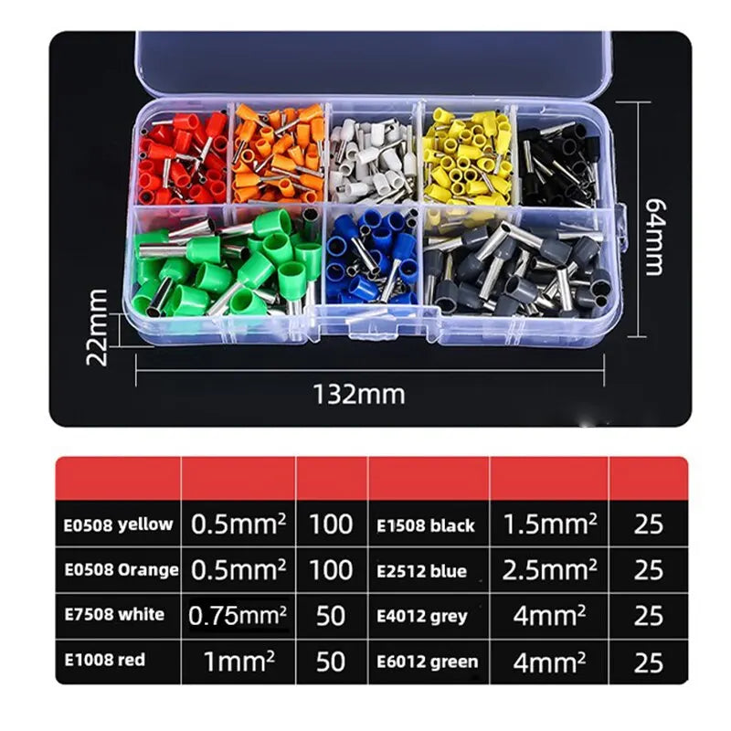 400 Pcs Durable Wire Connect Insulated Connector Crimp Terminator Cold Pressed Insulated Termina E0508 7508 1008 1510 2512 4012
