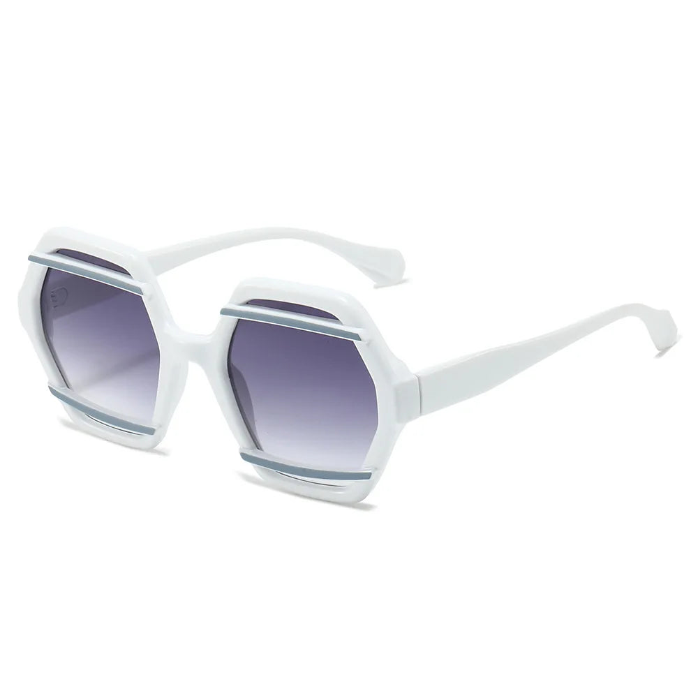 JNPCXI Retro Polygon Jelly Tea Sunglasses Women Fashion Gradient Eyewear Shades UV400 Men Rivets Sun Glasses