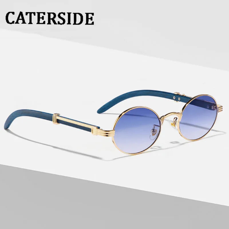 CATERSIDE 2022 Luxury Brand Designer Glasses Man Retro Classic Round Oval Sunglasses Men Fashion Popular Travel Wooden Shades