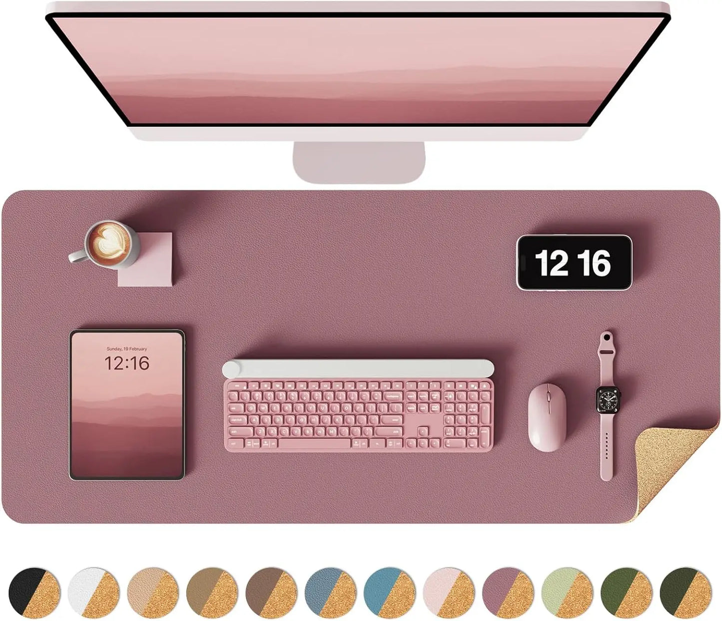 Eco Cork Desk Pad Protector,Leather Desk Mat,Double-Sided Desk Pad,Large Mouse Pad,Waterproof Desk Blotter for Office/Home