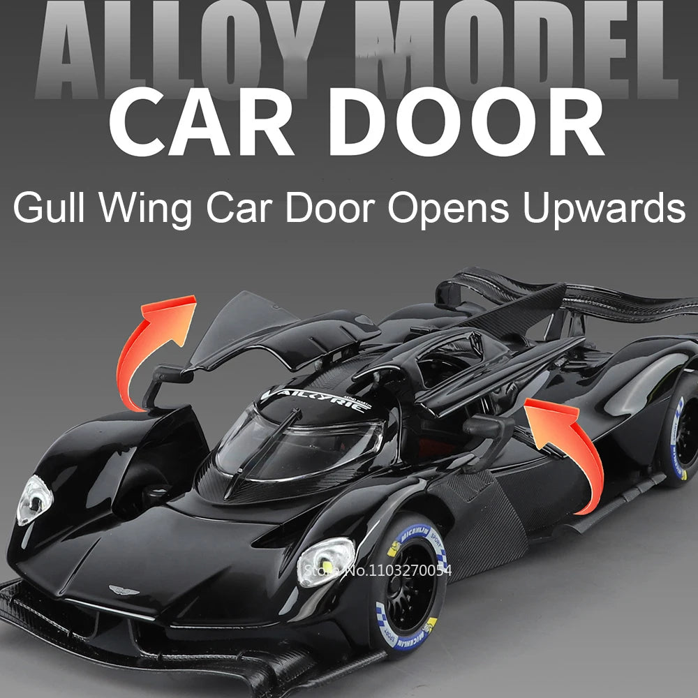 1:24 Valkyrie P1 Alloy Diecast Sports Car Miniature Model Toys Car Four Wheel Suspension Sound Light Pull Back Vehice Boy's Gift