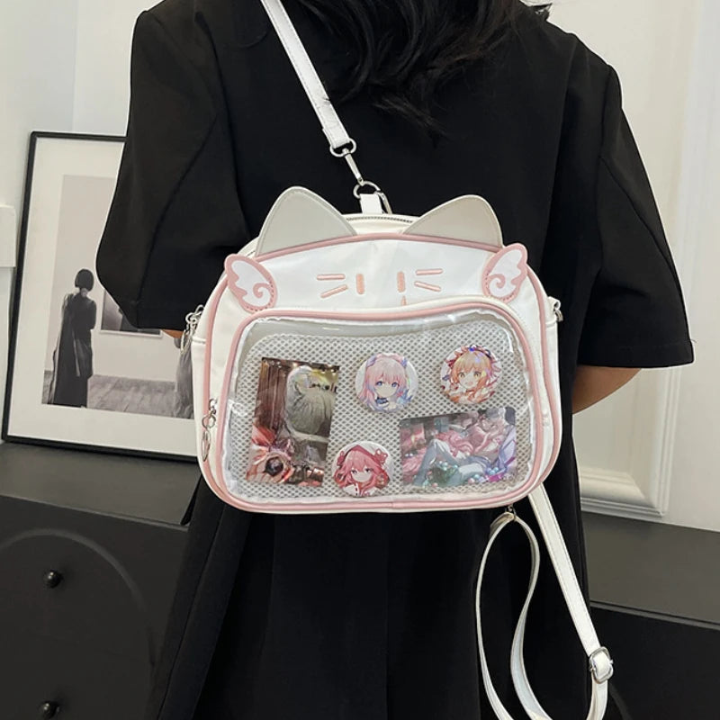 Y2K Japanese Kawaii Cat Ita Bag 2026 New Fashion Ita Backpacks Cute Girls Transparent Shoulder Crossbody Bags JK School Bags