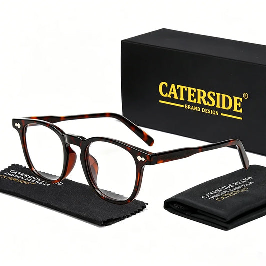 CATERSIDE Men's Fashion Glasses Frame High Quality TR-90 Round Frame Flat Light Glasses Women's Business Festival Gift Glasses