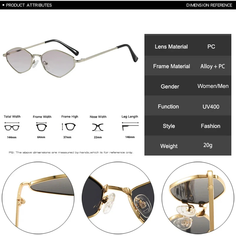 JNPCXI New Retro Metal Small Cat Eye Polygon Women Sunglasses Gradient Silver Shades UV400 Fashion Men Sun Glasses