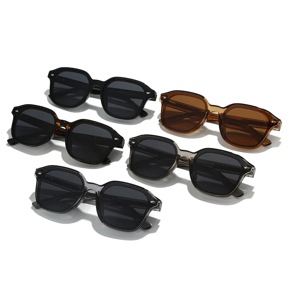 JNPCXI New Polarized Polygon Square Men Sunglasses Retro TR90 Rivets Women Black Shades UV400 Sun Glasses