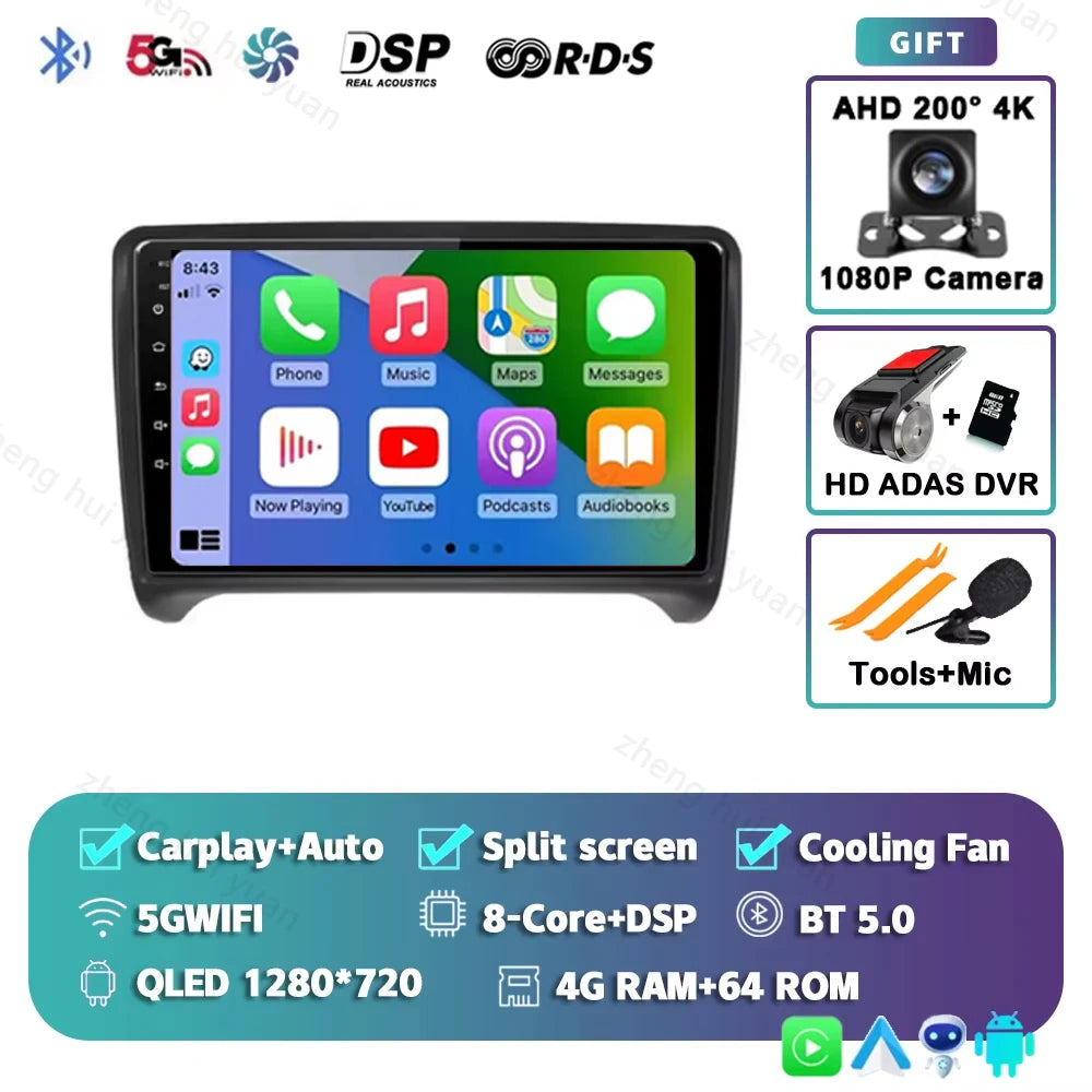 Android 15 WIFI+4G Carplay Car Radio GPS For Audi TT MK2 8J 2006 2007 2008 2009 2010 2011 2012 Car Stereo Multimedia Player DSP