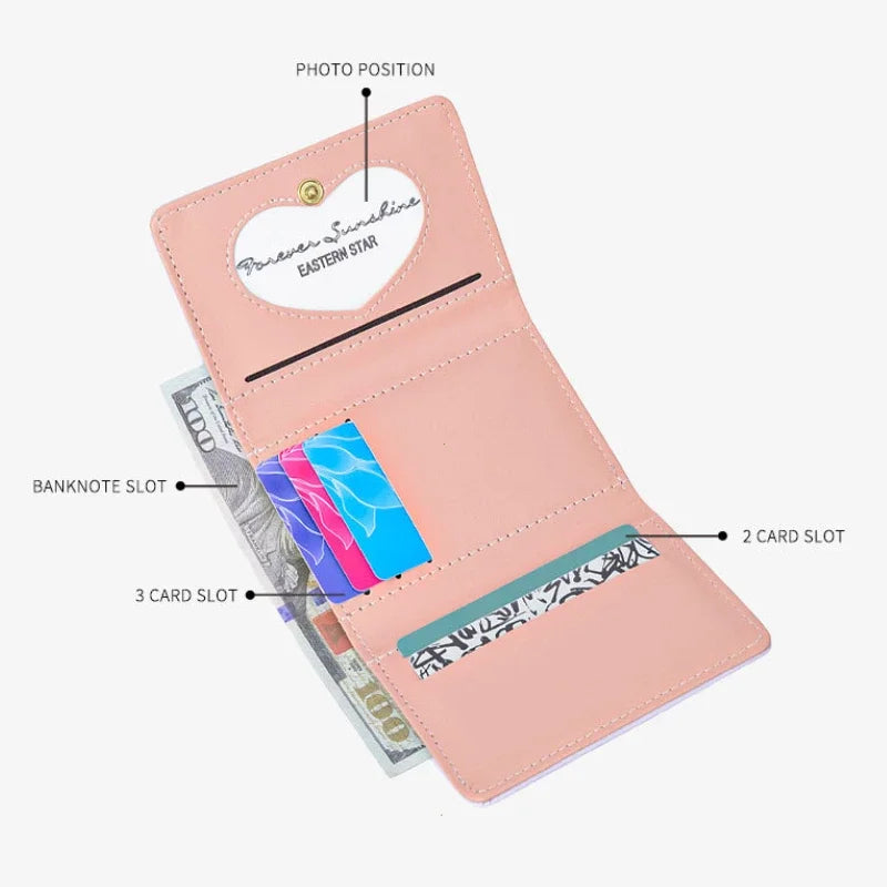 1 Pc Cute Student PU Leather Coin Purse Simple 3 Folds INS Style Credit Card Holoder Wallets Portable Cute Small Storage Bag