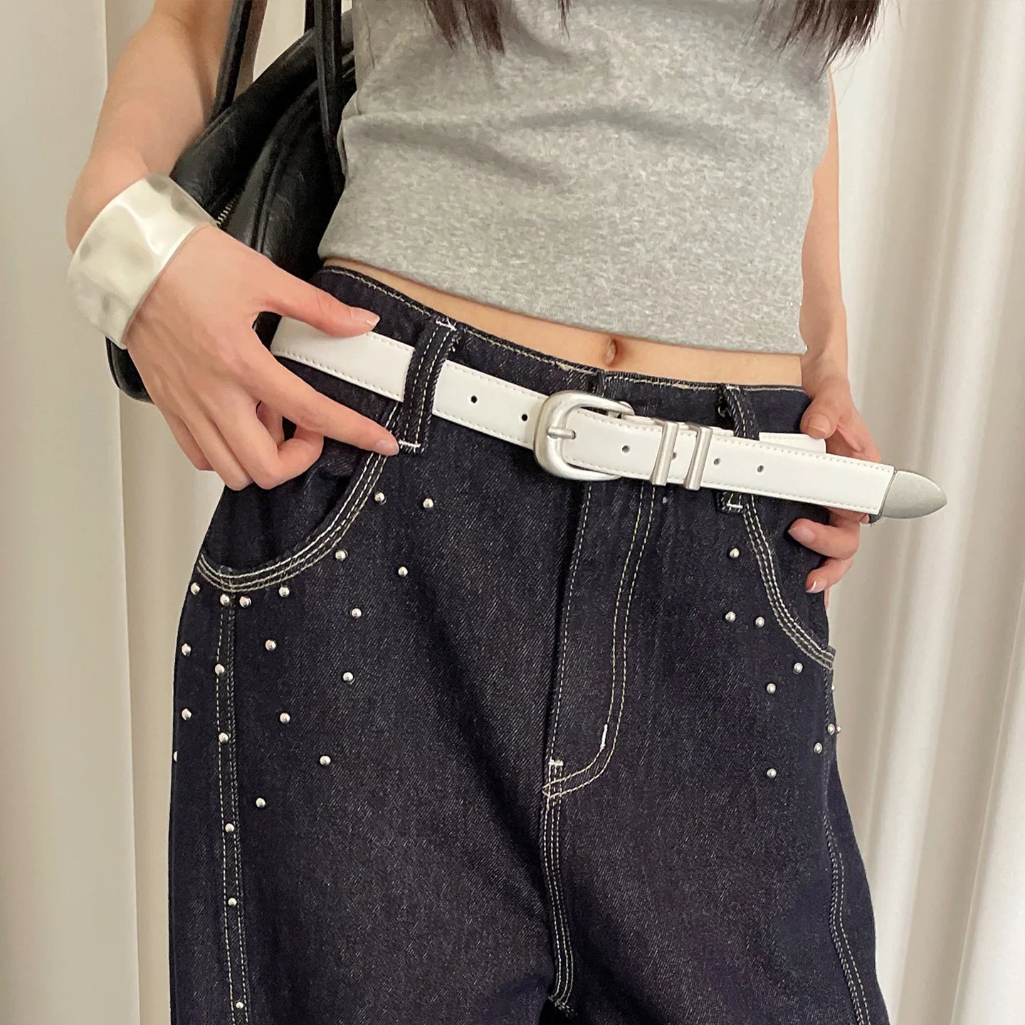 Women's 2025 New Red Cowhide Leather Belt With A Sense Of Design Suitable For Jeans Fashionable And Versatile Belt To Trim The