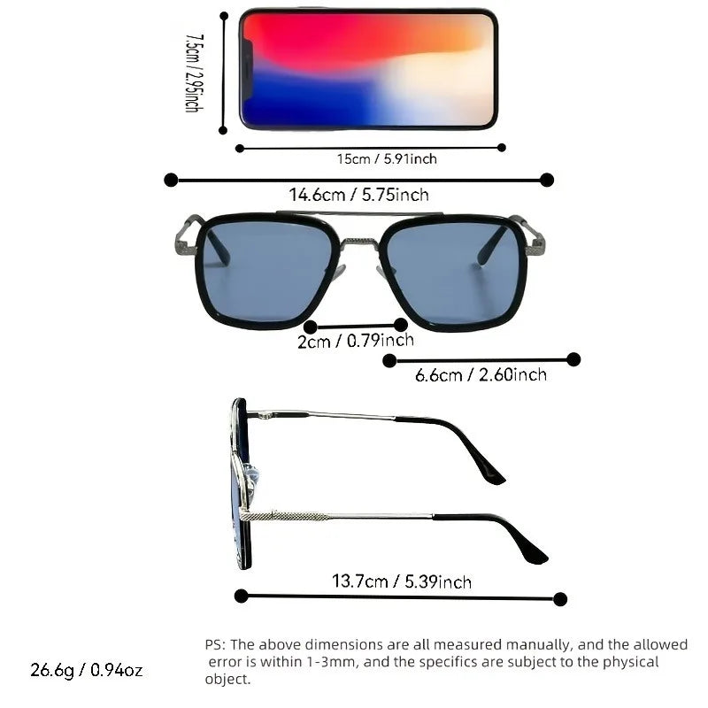 2/1 Pair of Men's Classic Style Metal Frame Glasses, Double Bridge Design - Suitable for Daily Commuting