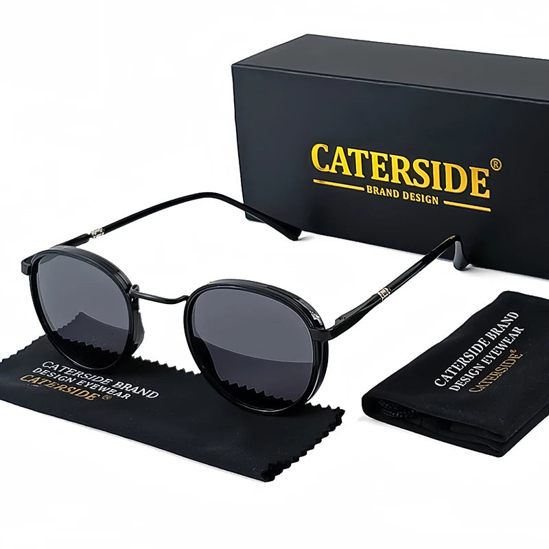 Caterside Vintage Polarized Round Sunglasses Men Steampunk TR Metal Frame Sun Glasses Women Driving Fishing Party Eyewear UV400