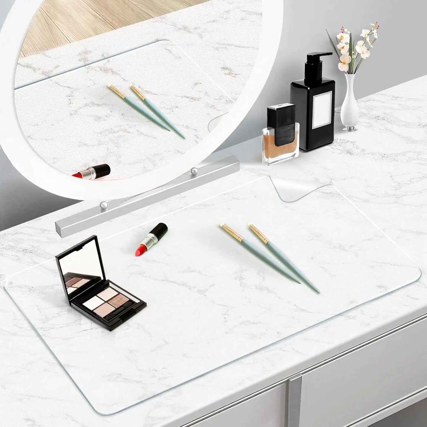 Makeup Mat for Vanity Desk Top, PVC Desk Mat - Easy to Clean, Waterproof and Oilproof Desk Pad
