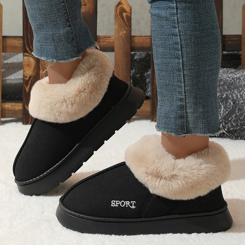 Pink Faux Fur Snow Boots for Women 2025 Warm Thicken Plush Platform Winter Boots Woman Thick Sole Non Slip Cotton Padded Shoes