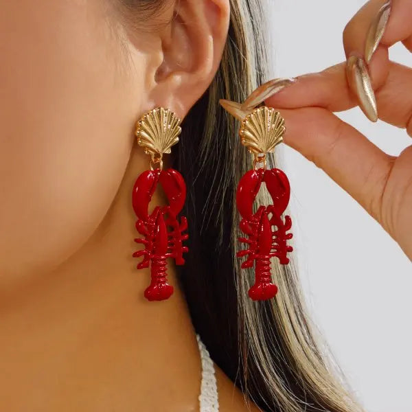 Funny Lobster Jewelry Set Beaded Necklace Dangle Earrings for Women Cute Ocean Animal Boho Beach Vacation Accessories